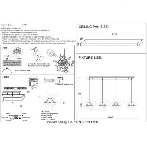 Подвесной светильник Crystal Lux GARDEN SP3х4 L1600 CHROME